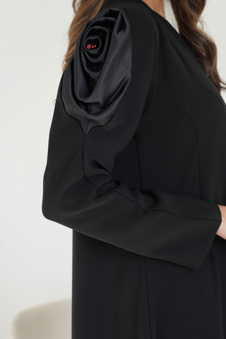 Abaya with Large Floral Shoulder Detail