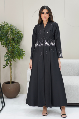 Embroidered Half-Front Silhouette Abaya