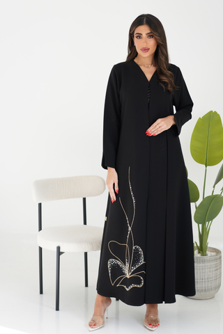 Abaya with Asymmetric Floral Embroidery
