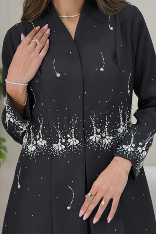 Embroidered Half-Front Silhouette Abaya