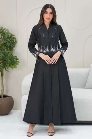 Embroidered Half-Front Silhouette Abaya