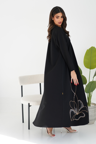 Abaya with Asymmetric Floral Embroidery