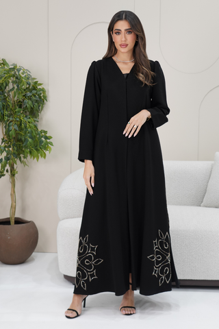 Side-Hem Slit Embroidered Abaya