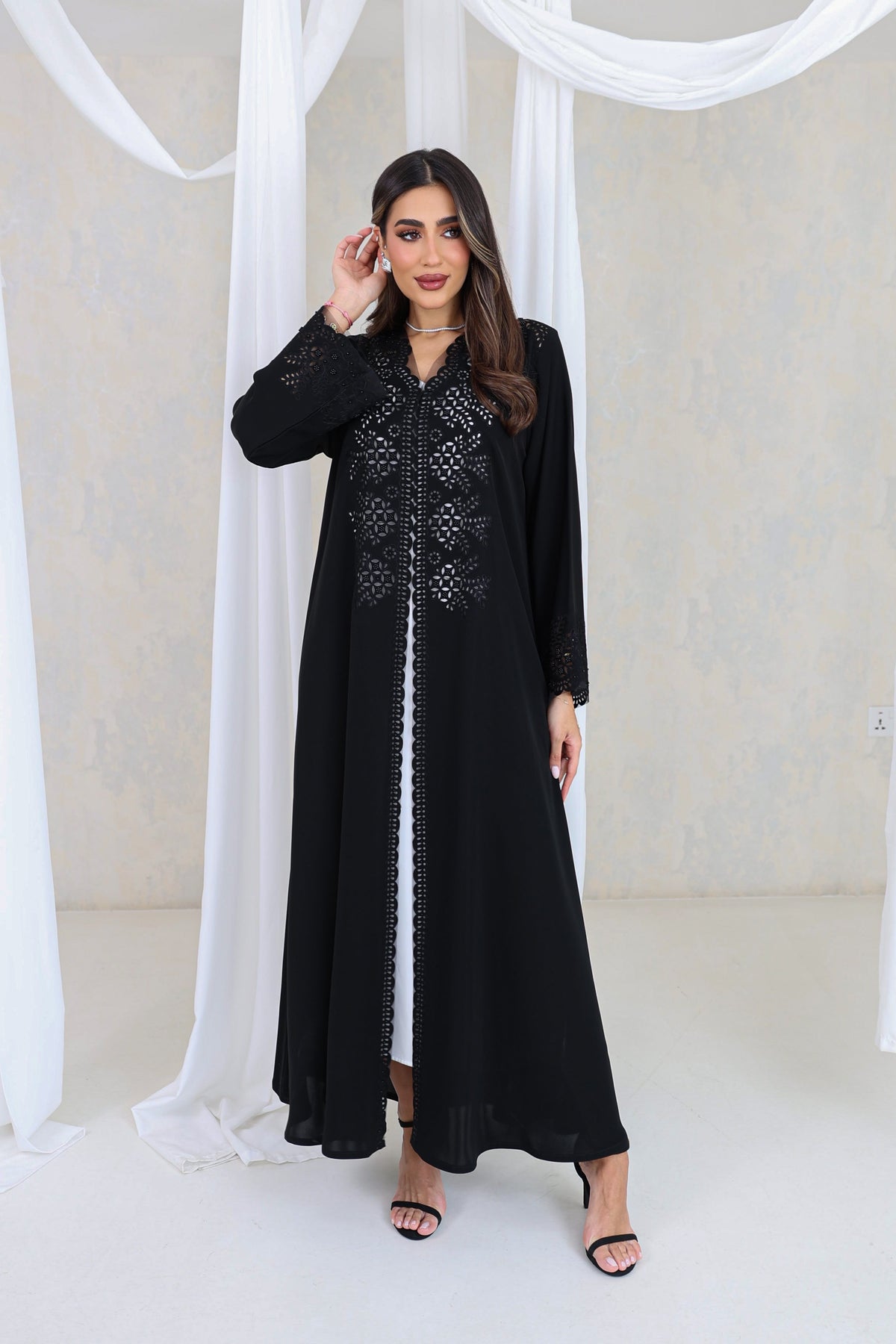 Black Floral Cutwork Abaya