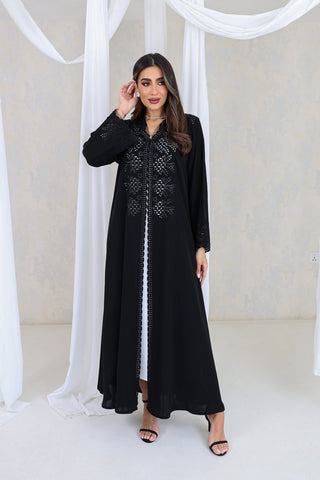 Black Floral Cutwork Abaya