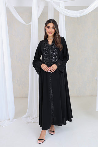 Black Floral Cutwork Abaya