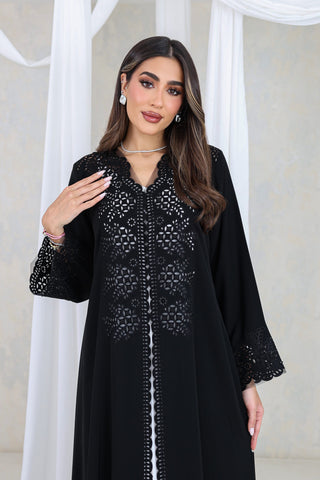 Black Floral Cutwork Abaya