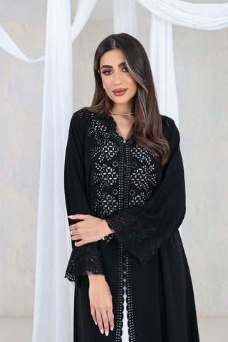 Black Floral Cutwork Abaya