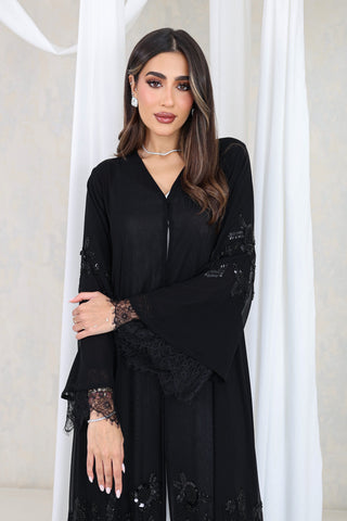 Black Lace & Floral Embroidery Abaya