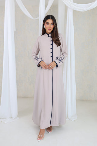 Blush Button-Front Embroidered Abaya