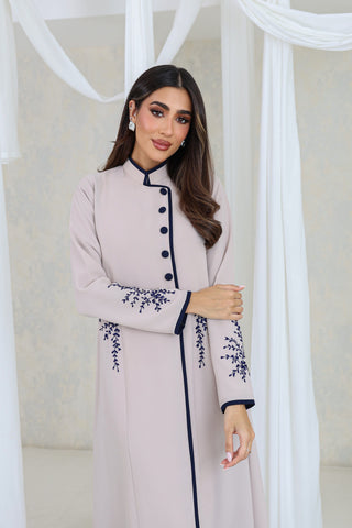 Blush Button-Front Embroidered Abaya
