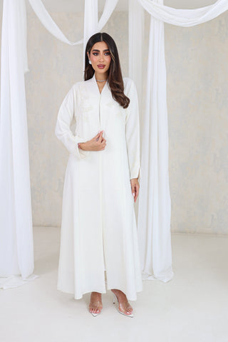 Ivory Floral Embroidered Abaya