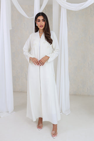 Ivory Floral Embroidered Abaya