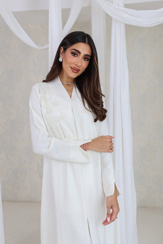 Ivory Floral Embroidered Abaya