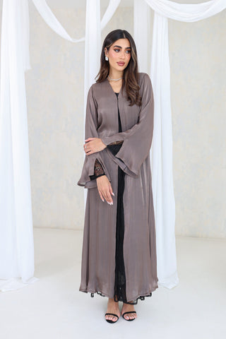 Taupe Bell-Sleeve Lace Abaya
