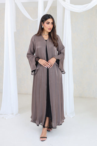 Taupe Bell-Sleeve Lace Abaya