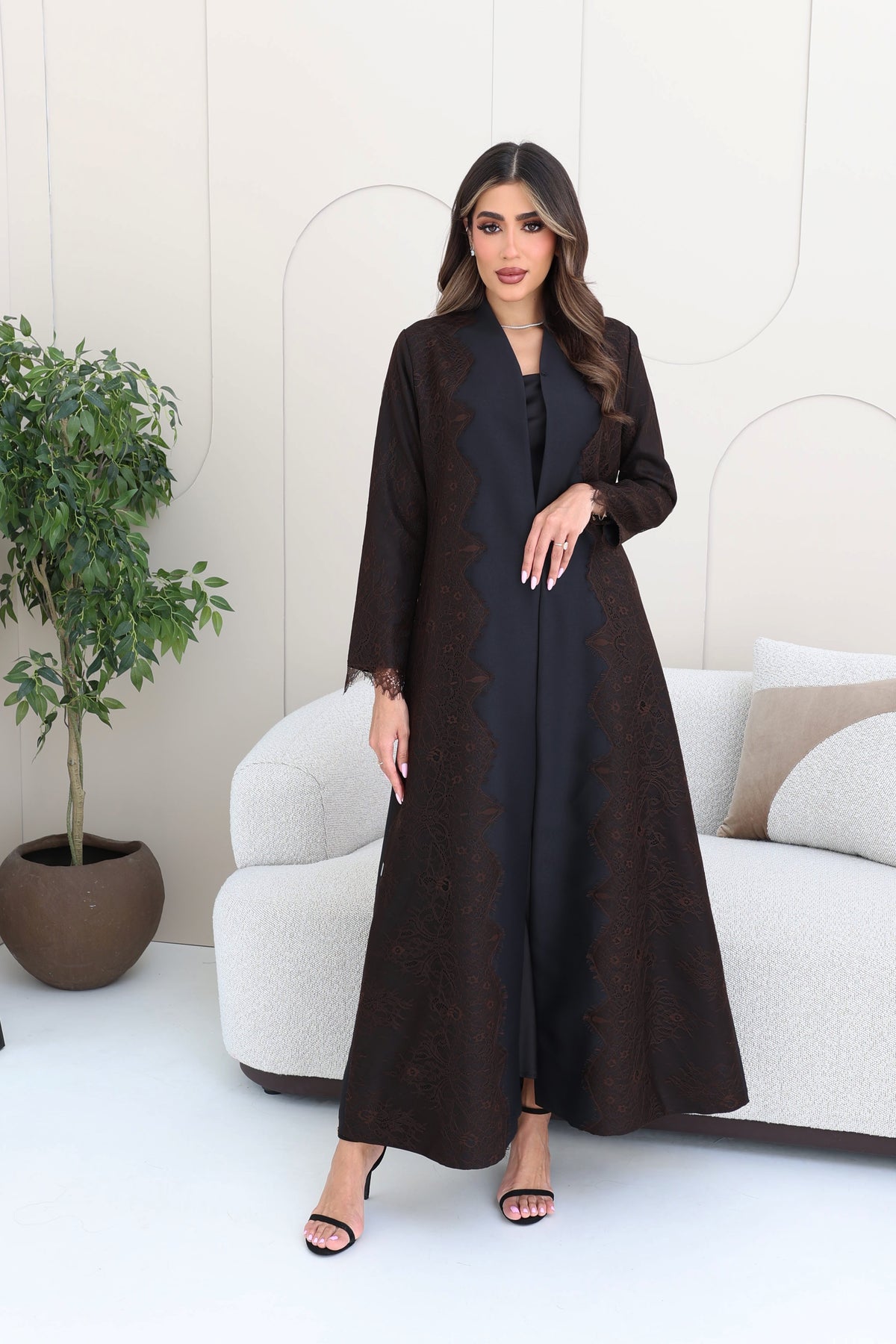 abaya with attached lace details