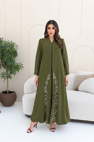Gathered shoulder embroidered abaya