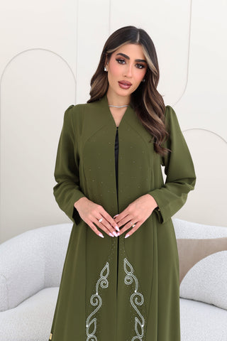 Gathered shoulder embroidered abaya