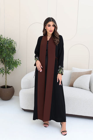 Two tone contrast abaya with embroidery on sleeves