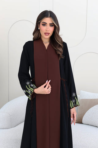 Two tone contrast abaya with embroidery on sleeves