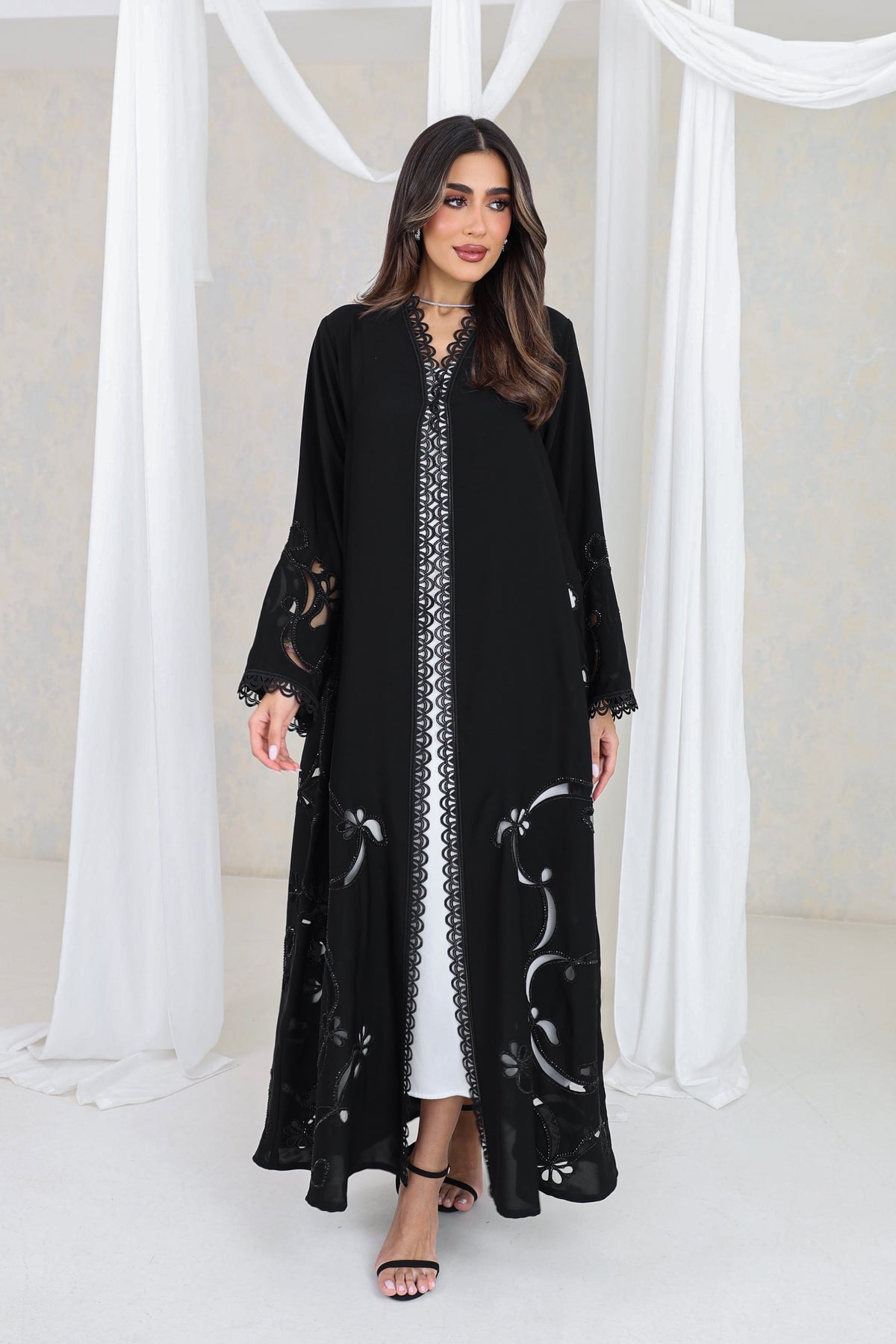 Noir Elegance Embroidered Open Abaya