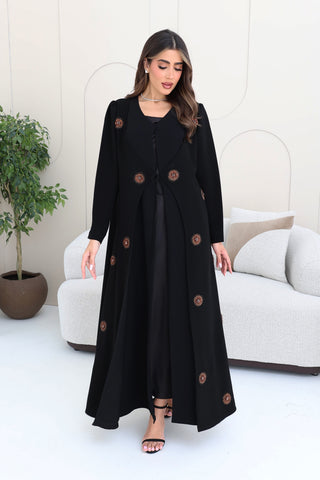 Front tie ribbon abaya with embroidery details