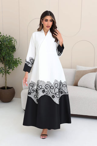 overlapped front embroidered abaya