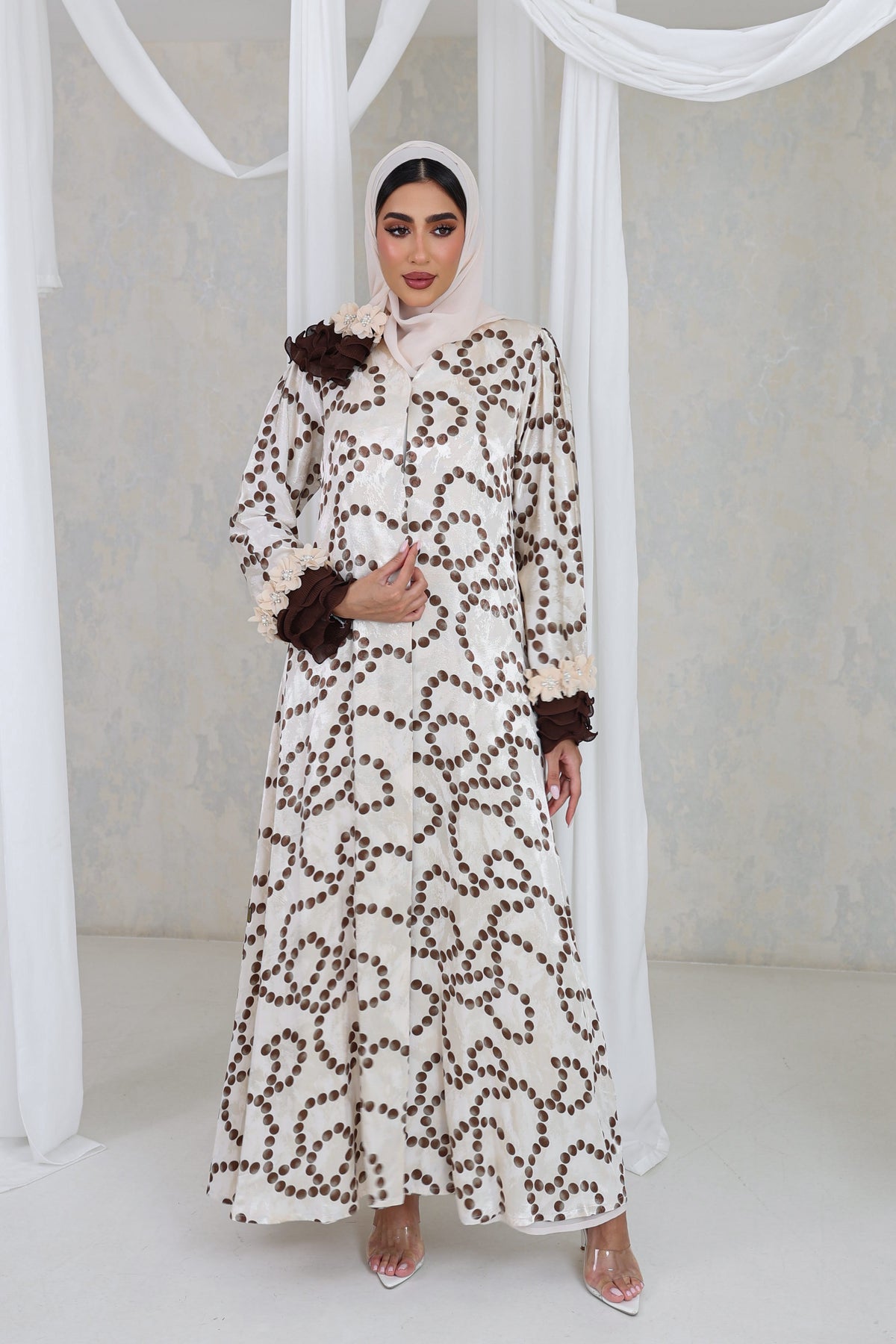 Ivory Bloom Printed Abaya
