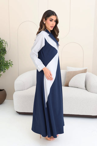 Contrast collared abaya with fabric button details