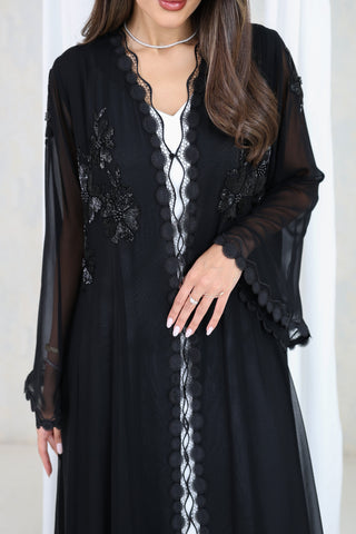 Midnight Bloom Sheer Abaya