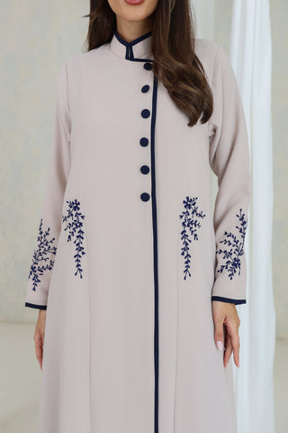 Blush Button-Front Embroidered Abaya