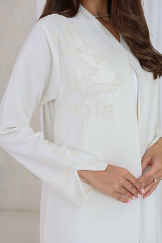 Ivory Floral Embroidered Abaya