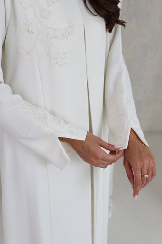 Ivory Floral Embroidered Abaya