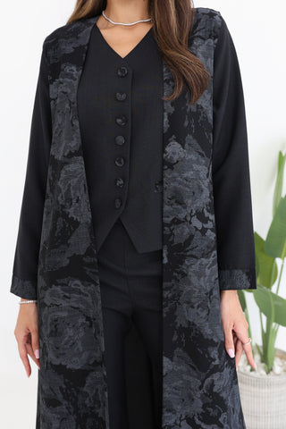 Printed Sleeveless Linen Abaya 4-Piece Set