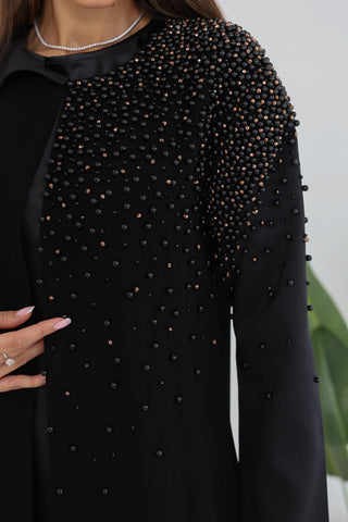Round Neck Abaya with One-Side Beadwork Details