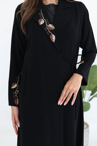Jacket Cut Abaya with Side Tie & Embroidery Details