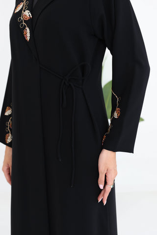 Jacket Cut Abaya with Side Tie & Embroidery Details