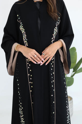 Beaded Abaya with Elegant Piping Details