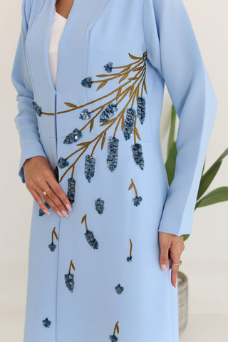 3D Floral Embroidery Abaya with Chinese Collar