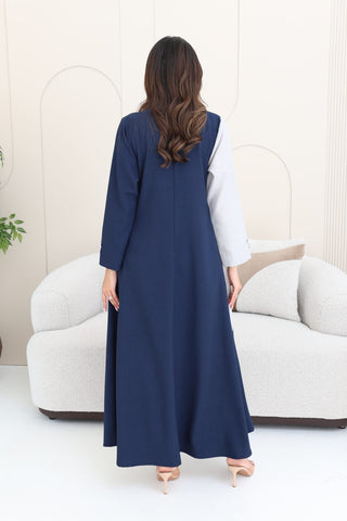 Contrast collared abaya with fabric button details