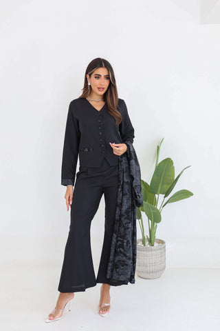 Printed Sleeveless Linen Abaya 4-Piece Set