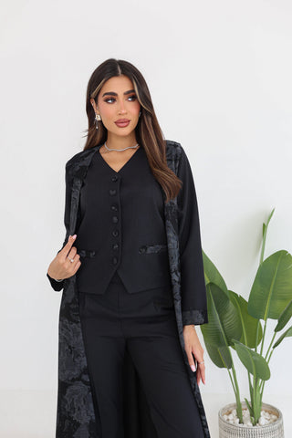 Printed Sleeveless Linen Abaya 4-Piece Set