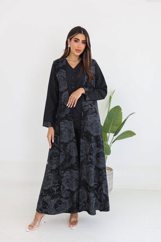 Printed Sleeveless Linen Abaya 4-Piece Set