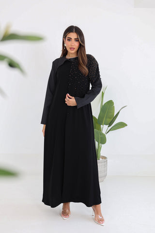 Round Neck Abaya with One-Side Beadwork Details