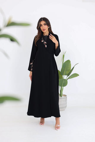 Jacket Cut Abaya with Side Tie & Embroidery Details
