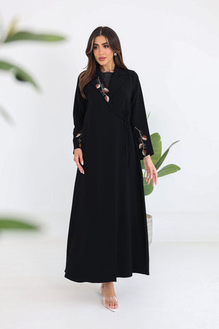 Jacket Cut Abaya with Side Tie & Embroidery Details