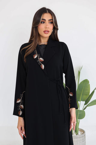 Jacket Cut Abaya with Side Tie & Embroidery Details