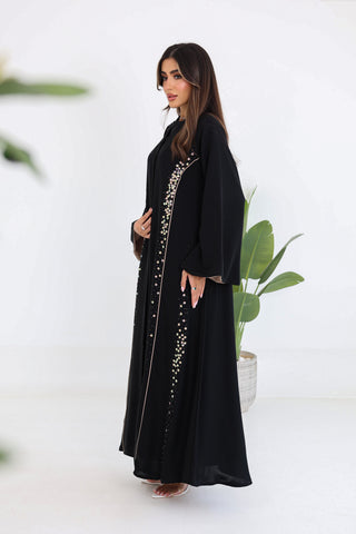 Beaded Abaya with Elegant Piping Details