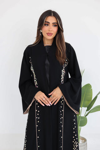 Beaded Abaya with Elegant Piping Details